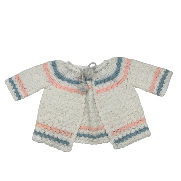 Other - Handmade Crochet Baby‎ Cardigan Sweater Jacket White Pink Blue Infant Knit READ